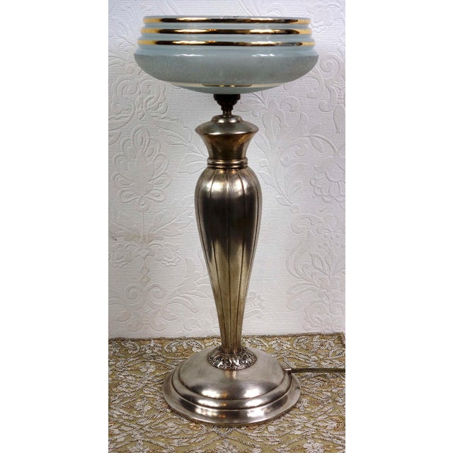 French Silver and Glass Shade Table Lamp from Unbekannt, 1920s, in Very Good conditions. Designed 1920 to 1949 This piece...