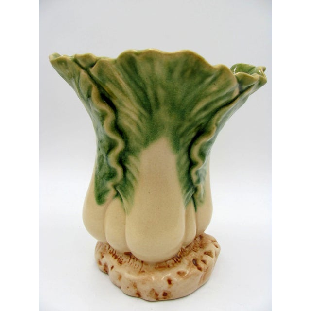 Late 20th Century Vintage Ceramic Bok Choy Cabbage Figural Majolica Planter Vase For Sale - Image 5 of 11