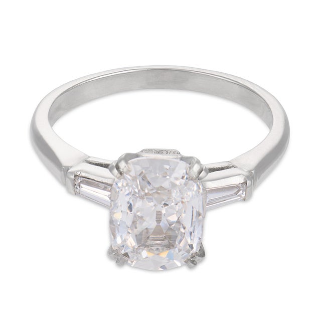 Contemporary Mid Century Gia 1.53 Carat Old Mine Cut Diamond Platinum Engagement Ring, Size 6 For Sale - Image 3 of 8