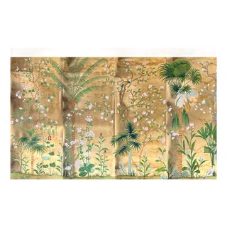 8-Panel Gold Leaf Chinoiserie Mural for Living Room Feature Wall For Sale