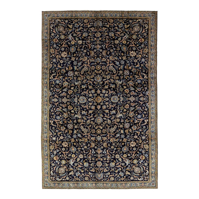 Allover Navy Blue Handmade Persian Wool Rug For Sale