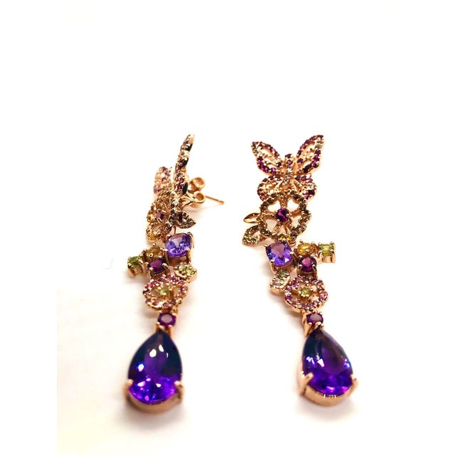 Gemstone Bochic “Capri” Vintage Sapphire, Amethyst & Peridot Earrings Set In 18K Gold For Sale - Image 7 of 9