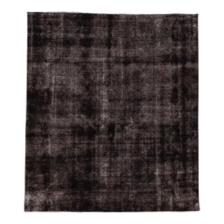 Vintage Distressed Turkish Handmade Gray-Charcoal Geometric Wool Rug For Sale