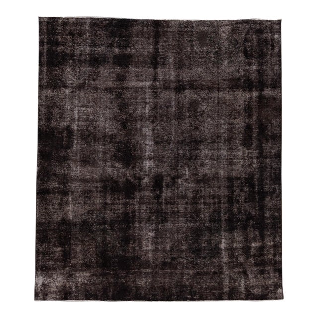 Vintage Distressed Turkish Handmade Gray-Charcoal Geometric Wool Rug For Sale