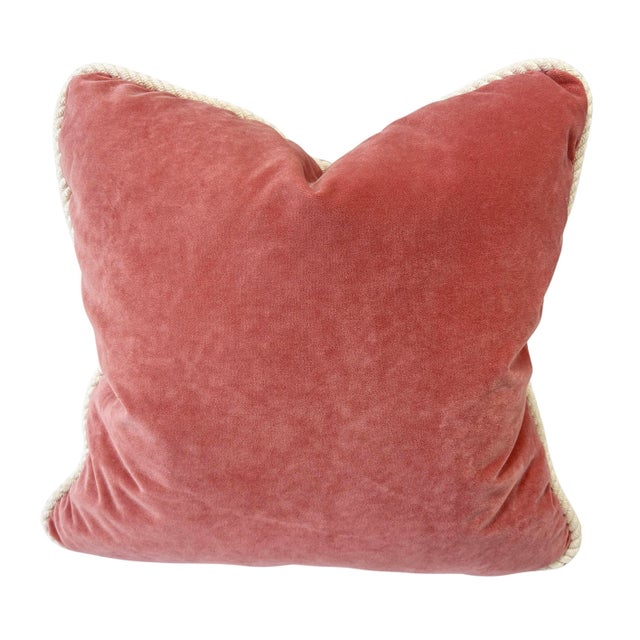 Pair of large custom-made pillows in a vintage cotton velvet fabric in a rose colorway. Pillow's backs are the same...