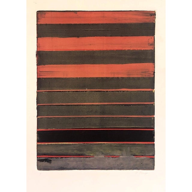 Pierre Obando, Abstract Expressionist Modernist Coral Grey Monoprint Monotype Painting Print, 1997 For Sale