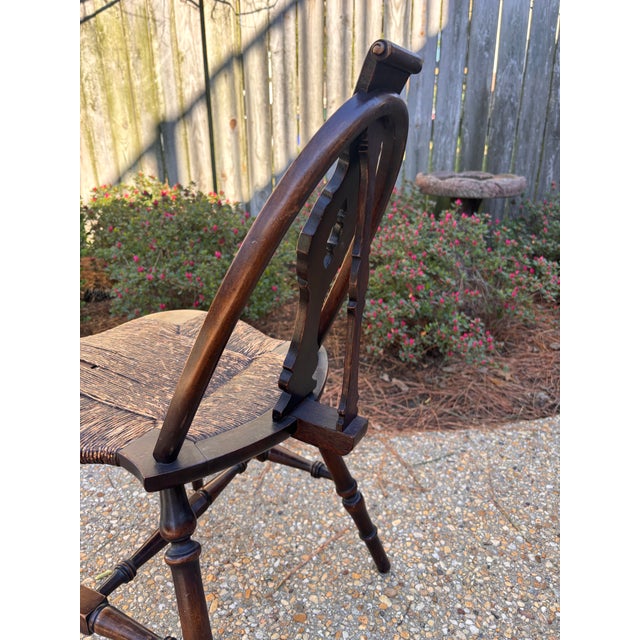 Coffee Antique Late 18th or Early 19th Century Rush Seat Petite Windsor Sack Back Hoop Chair With Pierced Central Splat For Sale - Image 8 of 10