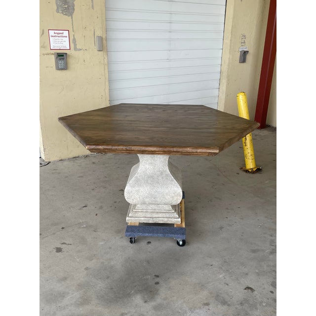Brown French Distressed Hexagonal Dining Table With Cast Pedestal For Sale - Image 8 of 8