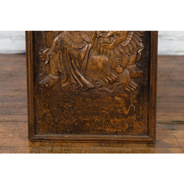 Vintage Chinese Zhejiang Low-Relief Celestial Guardian Wall Plaque For Sale - Image 11 of 13