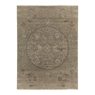 Rug & Kilim’s Classic Style Rug in Beige, Gray and Blue Medallion Floral Pattern For Sale