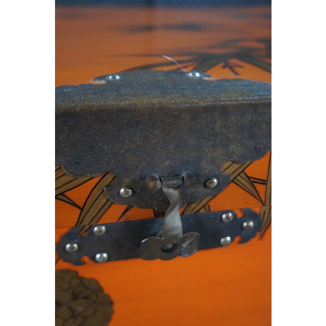 1980s 1980s Maitland Smith Japanese Meiji Style Red Lacquered Bamboo Motif Coffee Table 48" For Sale - Image 5 of 14