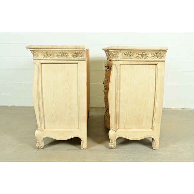 Henredon French Rococo Louis XV Carved Oak and Silver Gilt Marble Top Commodes or Chests of Drawers, Pair For Sale - Image 13 of 16