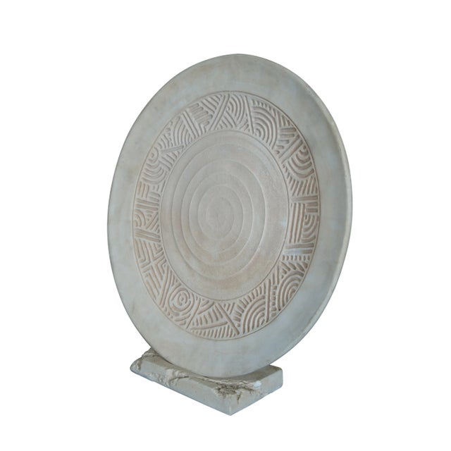 Rustic Mid 20th Century Vintage Southwestern Style Chalkware Art Sculpture Charger Plate With Stand For Sale - Image 3 of 12