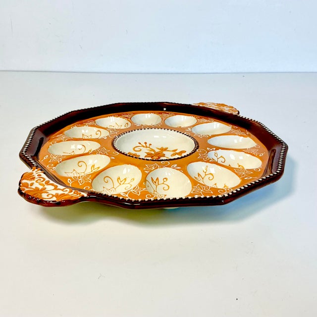 1980s Vintage Boho Chic Arts & Crafts Rustic European Deviled Egg Serving Plate, Easter. For Sale - Image 9 of 14