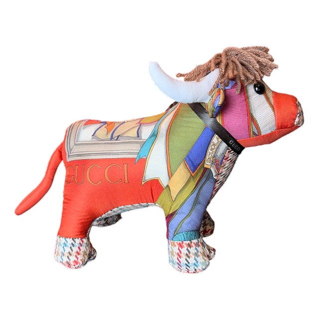 Gucci Horse Ribbons Vintage Silk Scarf Prosperous Bull For Sale
