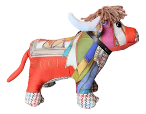 Gucci Horse Ribbons Vintage Silk Scarf Prosperous Bull