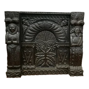 1600s Gothic Hand Carved Oak Wood Cabinet Door Architectural Element