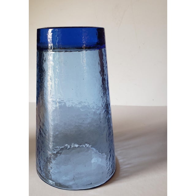 Vintage Cobalt Blue Recycled Glass Tumbler – 1990s Handmade Art Glass | Coastal Barware For Sale - Image 4 of 6