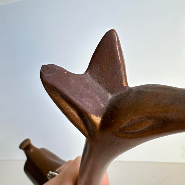 Bronze Vintage Giraffe Statue MCM Bronze Glaze Ceramic African Figural Sculpture 18.5" Tall For Sale - Image 8 of 11