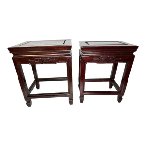 1980s Vintage Ming Dynasty Style Chinese Mahogany Wood End Tables - a Pair