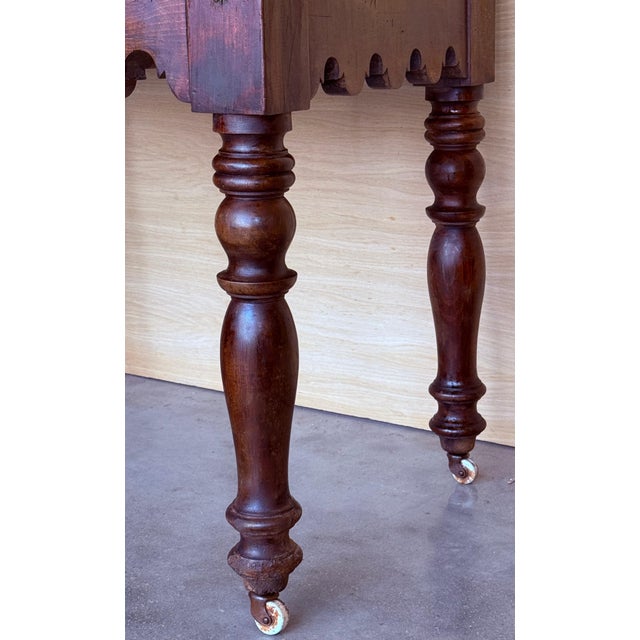 Brown French 19th Century Writing Table on Wheels Carved Walnut Desk For Sale - Image 8 of 18