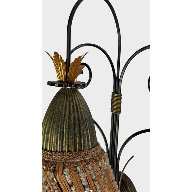Hollywood Regency 1970s Hollywood Regency Italian Gilt Torchère Wall Sconces With Beaded Fringe Shades - a Pair For Sale - Image 3 of 11