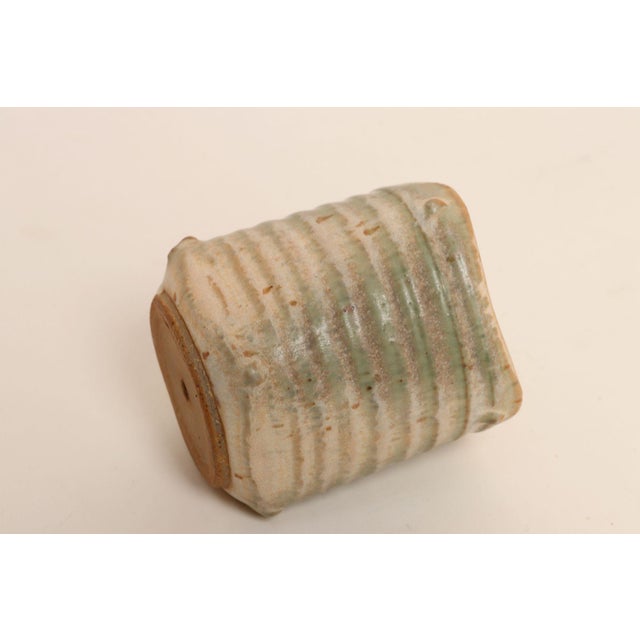 Green Small Vintage Green and Beige Speckled Stoneware Bud Vase by Deanna Nichols For Sale - Image 8 of 17