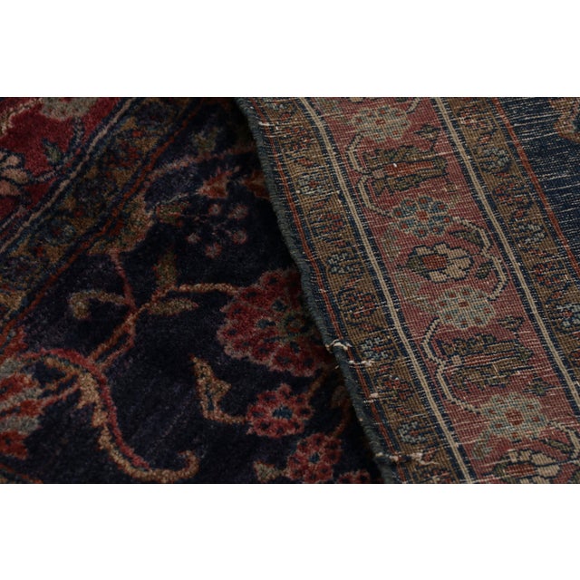 Textile Antique Persian Sarouk Farahan Rug in Blue With Floral Patterns - Rug & Kilim For Sale - Image 7 of 7