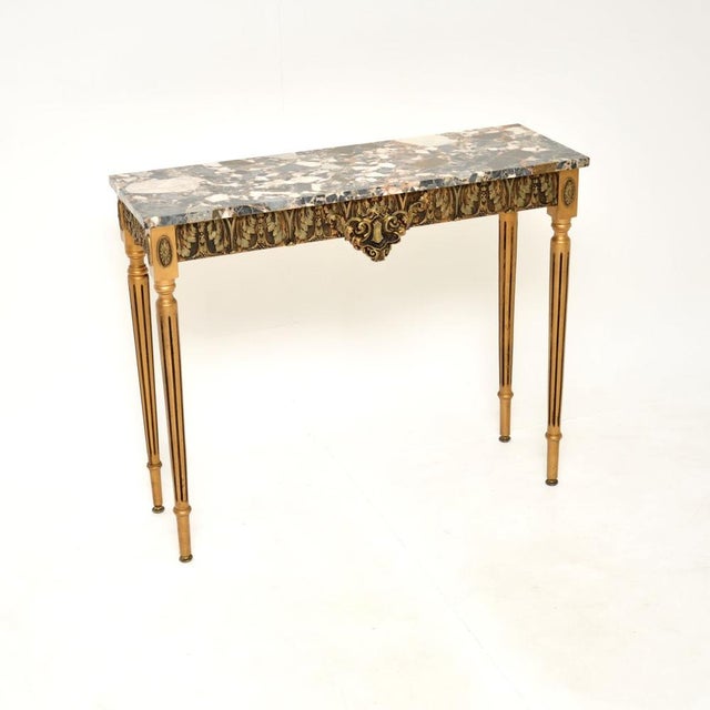 Gold Vintage French Console Table in Gilt Wood with Marble Top, 1930 For Sale - Image 8 of 8