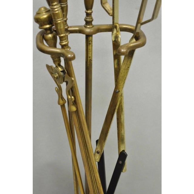 Antique English Federal Brass Urn Finial Fireplace Tool Set With Stand For Sale - Image 11 of 12