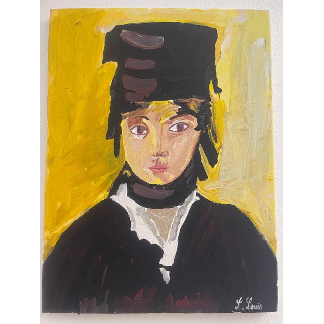 Expressionist Portrait Acrylic Painting of a Young Girl Wearing a Scarf For Sale In New York - Image 6 of 11