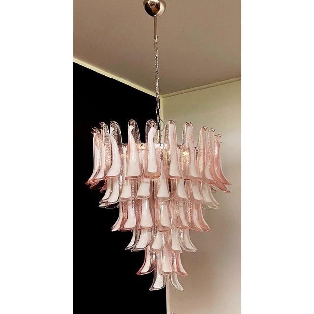 Italian Pink and White Petal Chandeliers, Murano, Set of 2 For Sale - Image 16 of 18