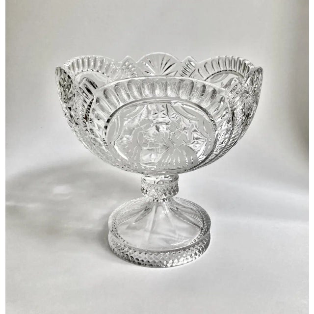 1940s Early 20th C. "He Presenting Her Flowers" Crystal Pedestal Bowl For Sale - Image 5 of 18