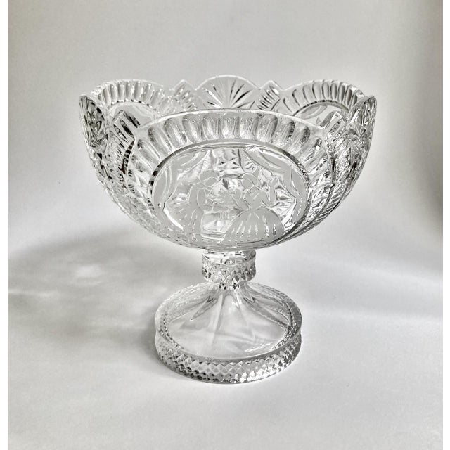 1940s Early 20th Century "He Presenting Her Flowers" Crystal Pedestal Bowl For Sale - Image 5 of 18