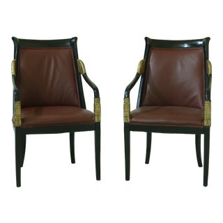 Pair Regency Style Black Lacquer Open Armchairs For Sale