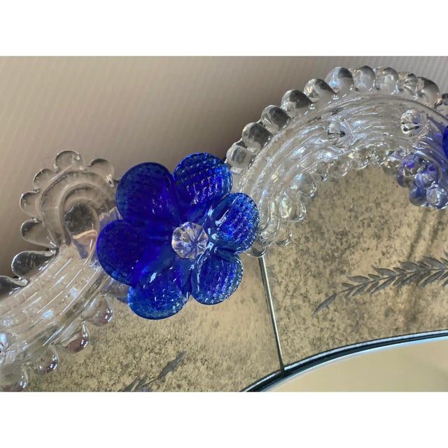 Hand-Carved Venetian Oval Mirror in Murano Glass Style, Early 21st Century For Sale - Image 11 of 13