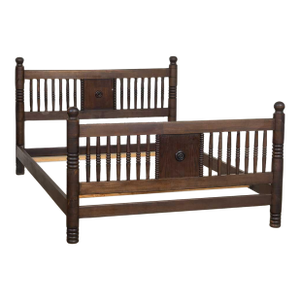 1940s French Carved Wood Double Bed Attributed to Charles Dudouyt