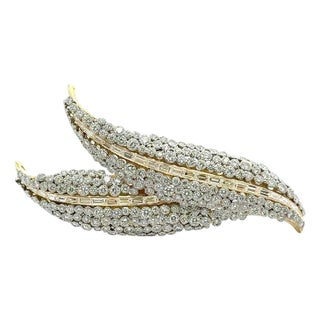 Yellow Gold & Platinum Diamond Feather Brooch For Sale
