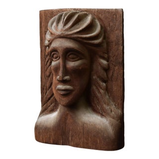 Vintage Expressive Hand-Carved Bust, Circa 1970s For Sale
