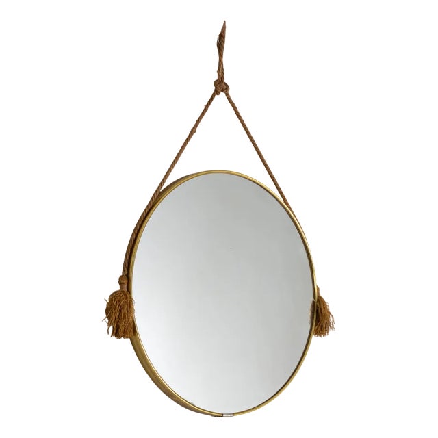 Round Wall Mirror with Rope, 1970 For Sale