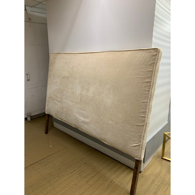 1990s Vintage Transitional King Cream Velvet Upholstered Headboard