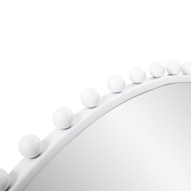 Modern Bellfore Beaded Round Matte White Mirror For Sale - Image 3 of 10