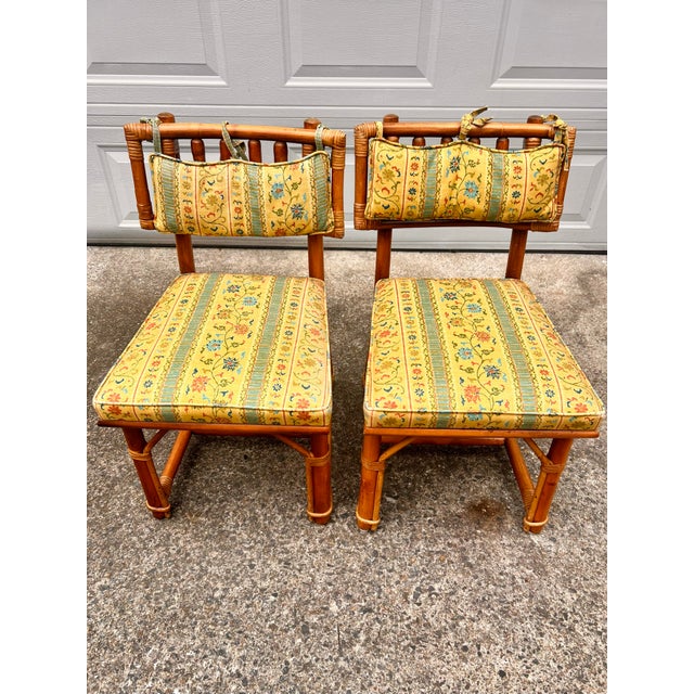 Vintage 6 Piece Rattan Glass Top Dining Set With 4 Chairs, Two With Arms For Sale - Image 4 of 12