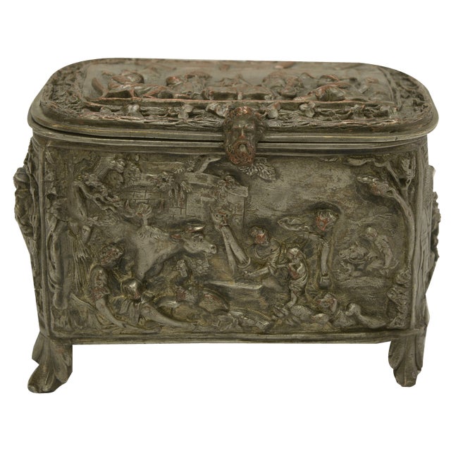 Silver-Plated Embossed Copper Box, Early 19th Century For Sale