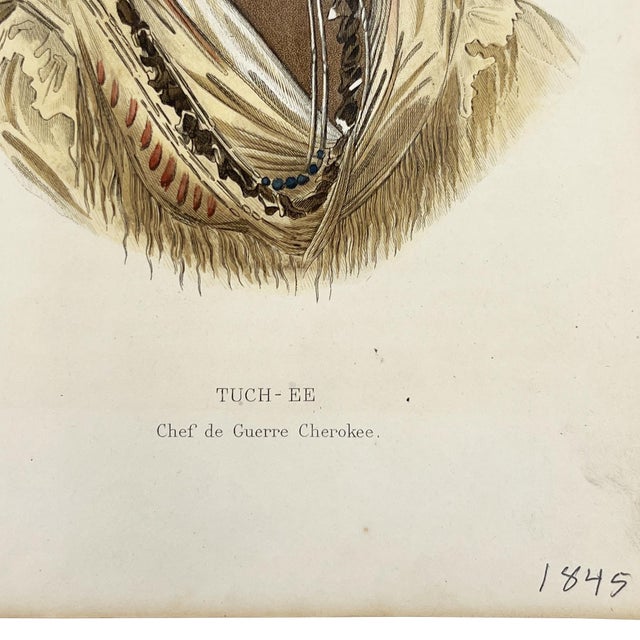 Paper Antique Hand-Colored Engraving Tuch-Ee Cherokee Chief After Catlin C 1845 For Sale - Image 7 of 10