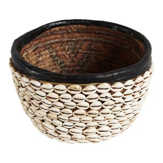 Vintage Cowry Shell Basket For Sale