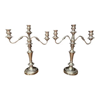 Pair of George III Old Sheffield Plate Three-Light Candelabra, Early 19th Century For Sale