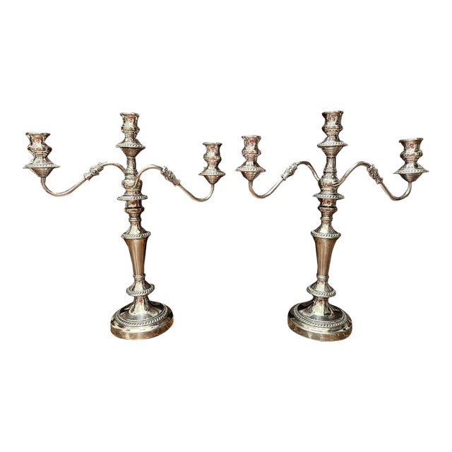 Pair of George III Old Sheffield Plate Three-Light Candelabra, Early 19th Century For Sale