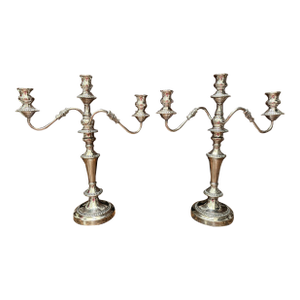 Pair of George III Old Sheffield Plate Three-Light Candelabra, Early 19th Century