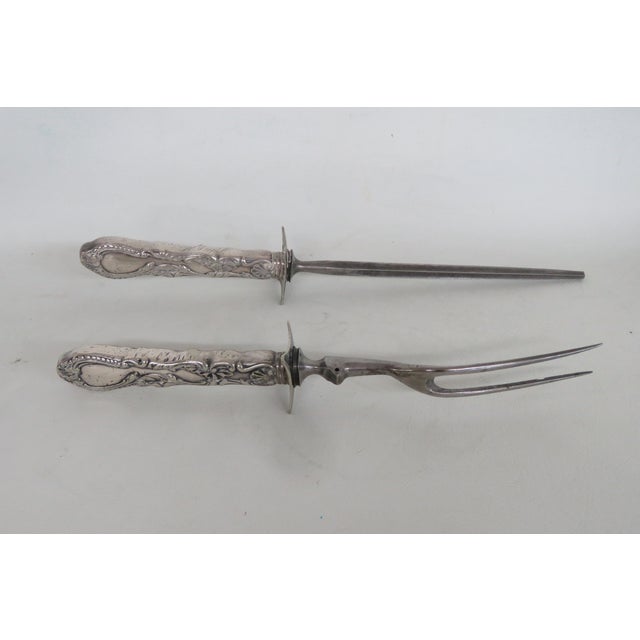 Early 20th Century Early 20th Century Gorham Roast Fork and Sharpener Silver Plate 2 pcs For Sale - Image 5 of 12